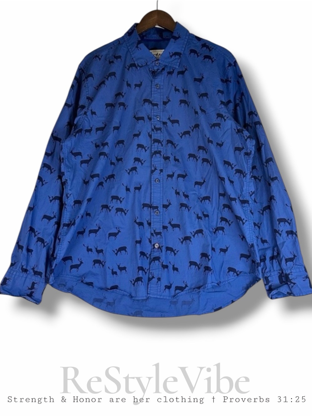 BODEN Men’s Size XL Shirt Button Down Long Sleeve Deer Pattern Print Blue